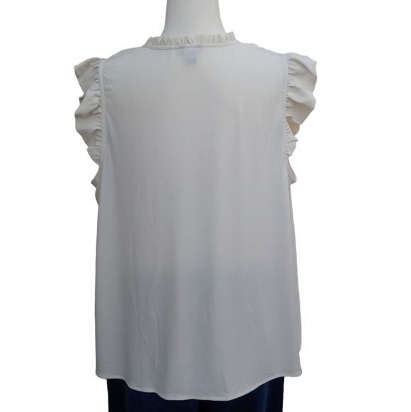 Ann Taylor Mixed Media Cream Ruffle Shell Top in Women's XL - Picture 6 of 17